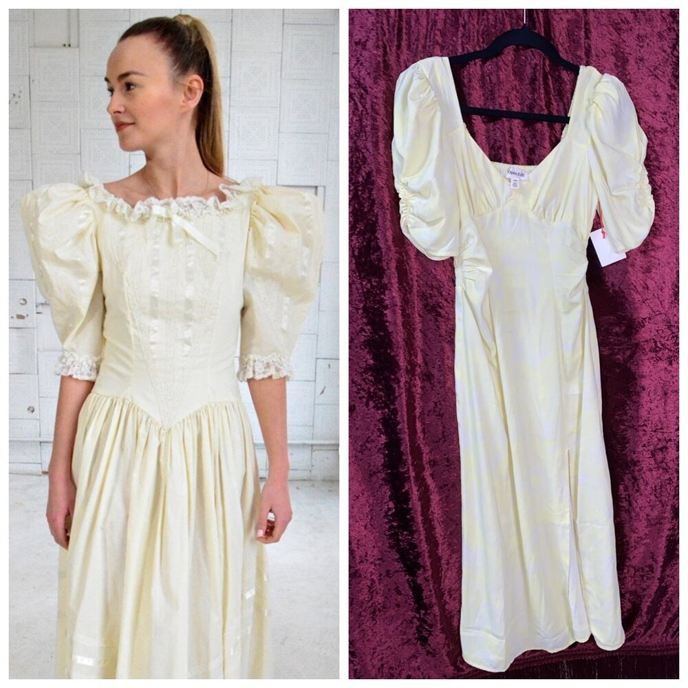 Open Edith Beautiful yellow and white vintage dress